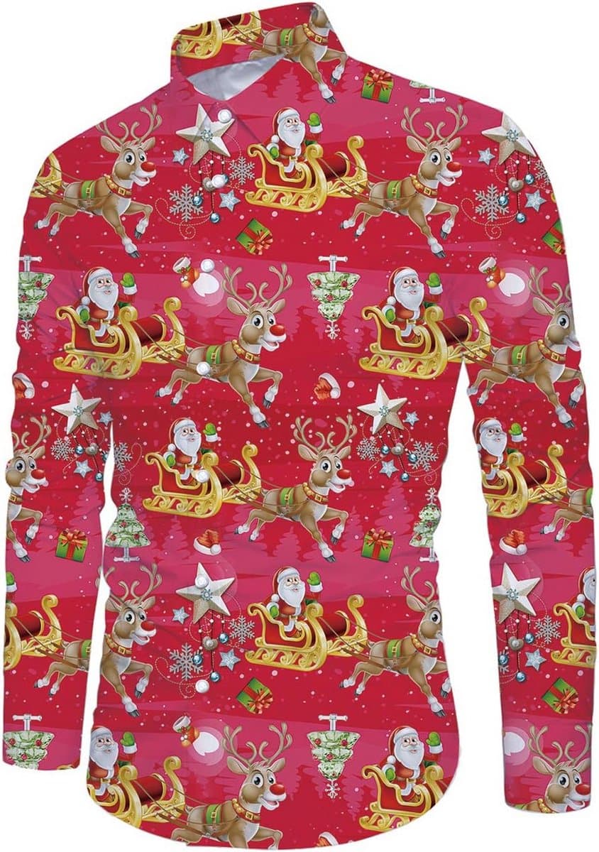 Grappig Kerstshirt Heren met 3D Print Lange Mouwen Casual Feestkleding — afbeelding 1