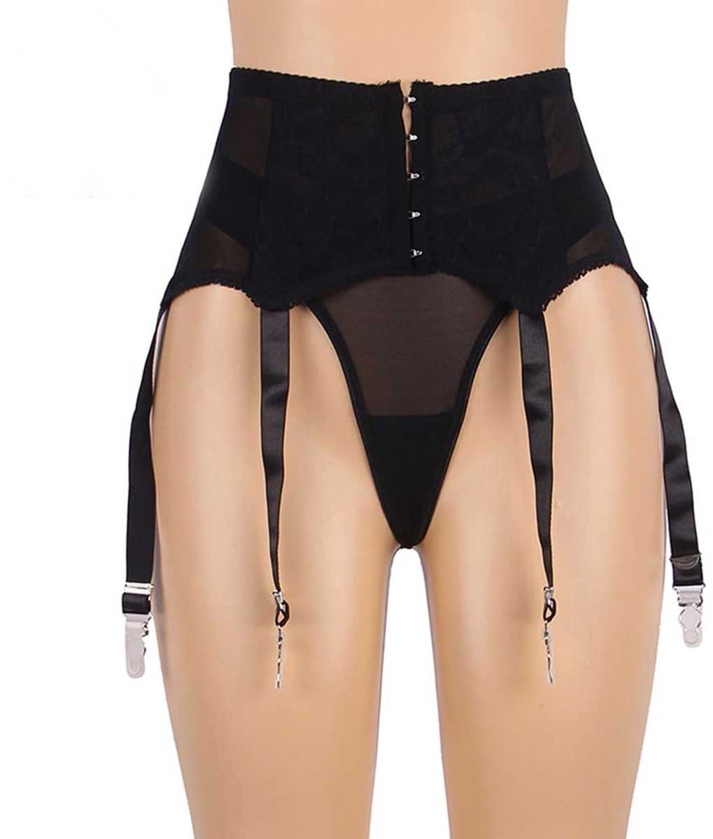 Hoge Taille Slip Met Jarretels - 6 Clips - Afslankend - Polyester - Zwart — afbeelding 1