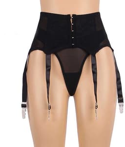 Hoge Taille Slip Met Jarretels - 6 Clips - Afslankend - Polyester - Zwart — thumbnail 1