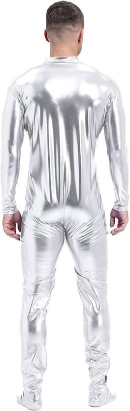 Glanzend Metallic Bodysuit Heren - Strakke Jumpsuit met Ritssluiting voor Feest en Carnaval — thumbnail 3