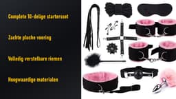 Luxe 12-Delige BDSM Bondage Set - Rood - Inclusief Handboeien, Zweep & Tepelklemmen - Zachte Pluche Voering -pakket voor koppels - Soft Bondage Starterkit — thumbnail 4