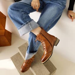 Enkellaarsjes Oxford Stijl - Brogue Wingtip Laarsjes - Casual Straat Kantoor - Ronde Vetersluiting Comfort - 3cm Blokhak 18cm Hoogte — thumbnail 3