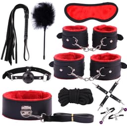 Luxe 10-Delige Bondage Set - Inclusief Handboeien, Enkelboeien & Zweep - Verstelbaar PVC-Leder met Zachte Voering – sex toys Cadeau voor Koppels - Soft Bondage Starterkit — thumbnail 1