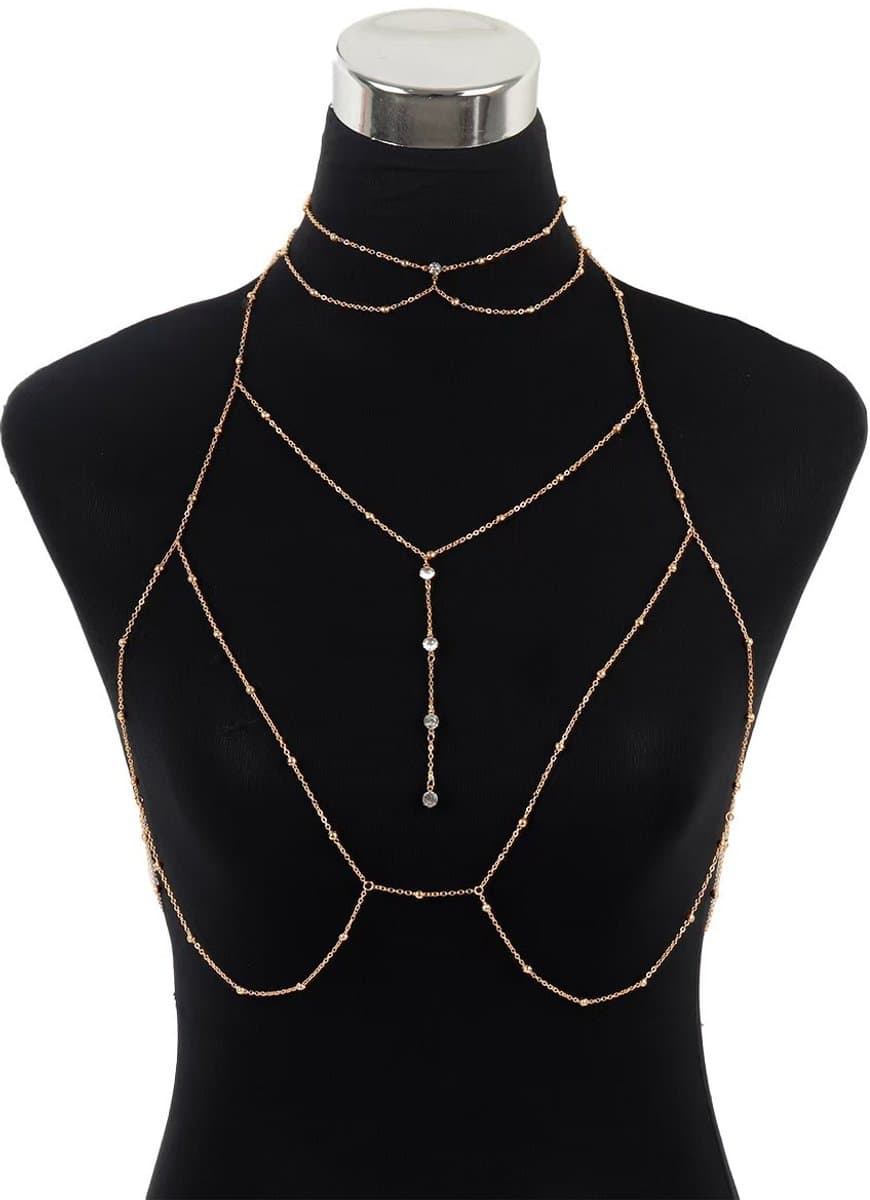 Daity 1 stuk Sexy Vrouwenketting - Meerlaagse Goud - Buikketting - Tailleketting - Kruis bikini bh-ketting - Summer Beach Strassteen Liederlijke Sieraden (Goud) — afbeelding 1