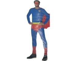 Kinky Superhero Kostuum – Strak Blauw Pak met Rode Cape & Masker – L