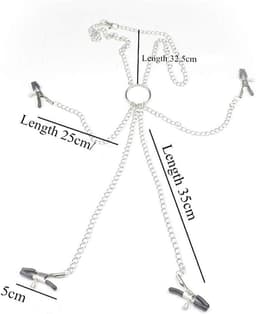 Nooitmeersaai - Tepel- schaamlipklemmen set - Metaal - Zilverkleurig - incl. ketting — thumbnail 2
