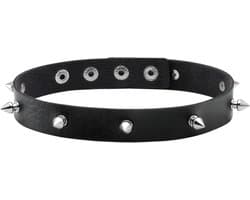 Allecto Plus - Dames Punk Goth Metal Spike Studded Choker Ketting zwart leer - Trendy Gothic accessoire met spikes - Rock chic sieraad met studs - Verstelbare kraag - Stoere halsketting