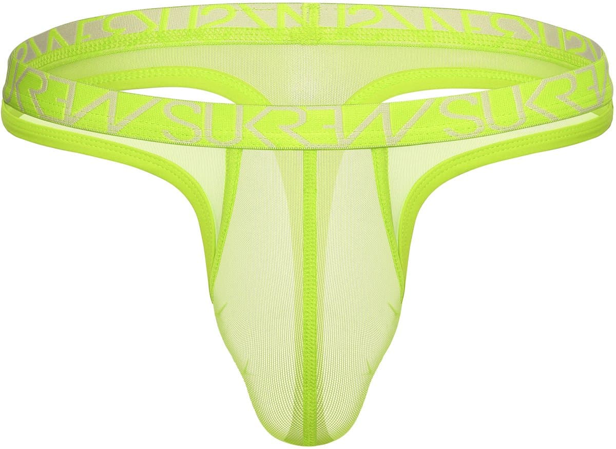 SUKREW Sheer Low-rise Thong Acid Yellow - MAAT XL - Erotisch Heren Ondergoed - String voor Man - Sexy mannen String — afbeelding 1