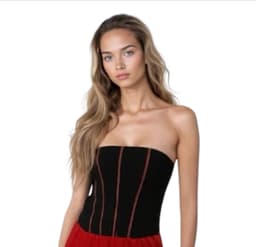 Sexy Spaanse Flamingo Verkleedjurk Met Hot Korset achtig Topje – Rood & Zwart – Strapless Carnaval Kostuum – Complete Outfit voor Feest & Rollenspel – Maat Medium — thumbnail 2