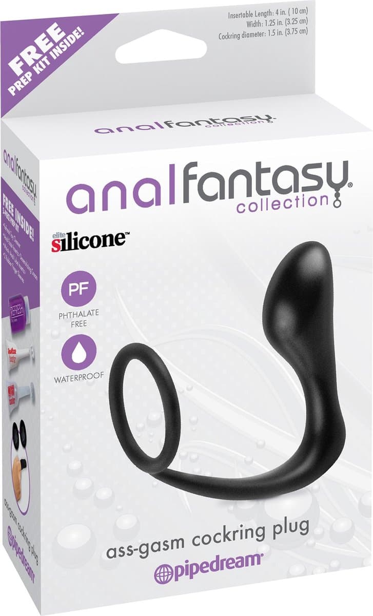 Anal Fantasy AssGasm Cockring en Buttplug - Zwart — afbeelding 1