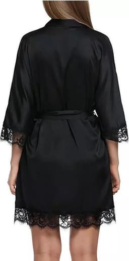 Sexy dames kimono - Zwart - Kant - Avondjas - Maat M/L - Satijnen badjas - Valentijn — thumbnail 3