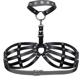 Nooitmeersaai - Harnas Vrouw - PU Leer - Bondage BH met Halsband - BDSM - Bondage Harnas - Borsten en Nek — thumbnail 1