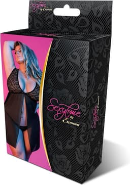 Magic Silk Babydoll met Open Rug & G-String Set - XXL black Queen Size — thumbnail 4