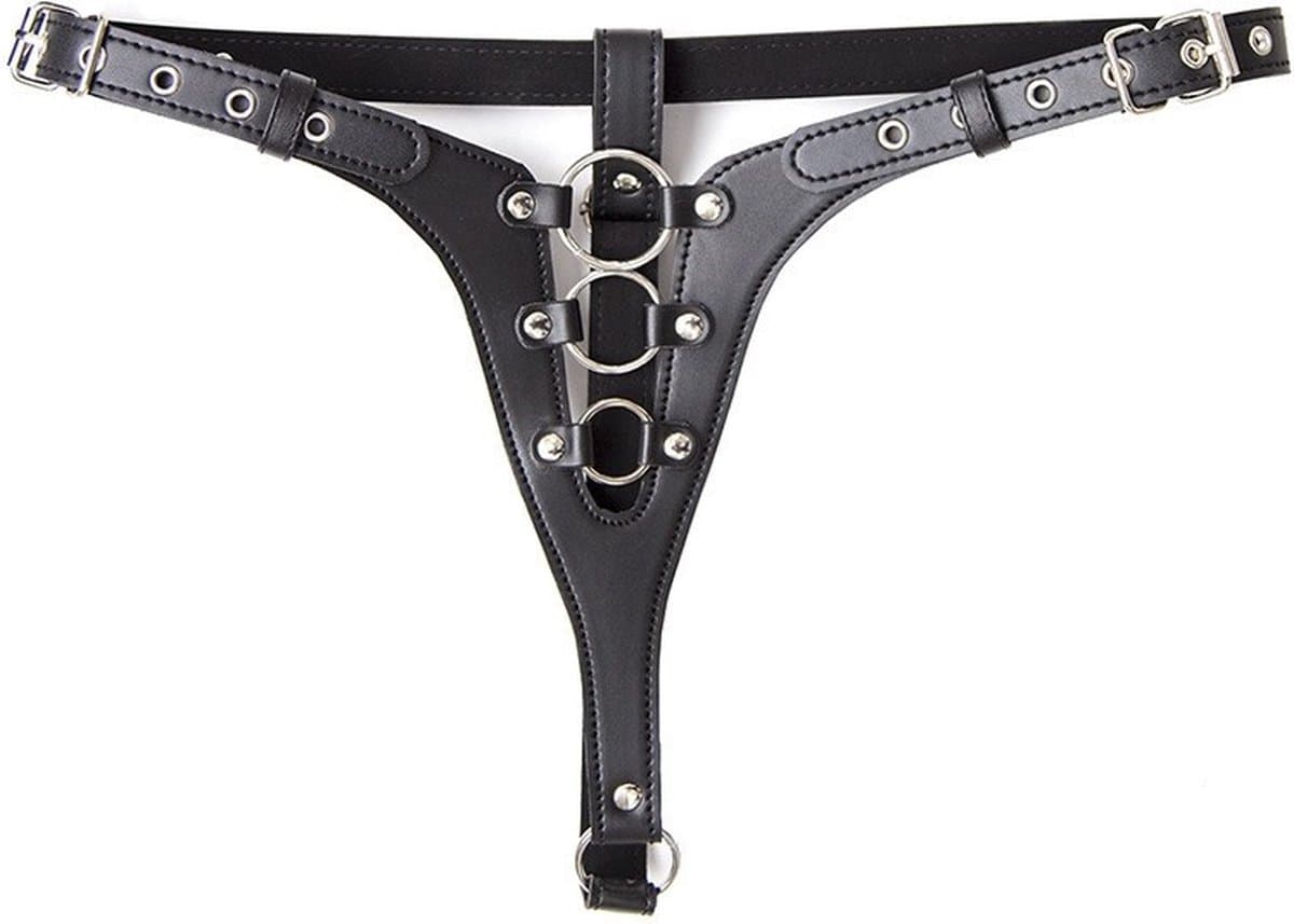 Nooitmeersaai - Harnas Vrouw - PU Leer - Kuisheidsgordel Met Ringen - Zwart - One Size - Bondage Harnas - BDSM - Kuisheid — afbeelding 1