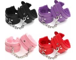 PU Leren Handboeien I Sm Pluche Handboeien I BDSM I Bondage I Met Ketting I Roze