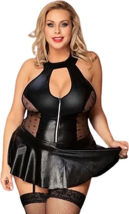 Latex wetlook jurk plus size - Erotisch - Semi-transparant - Rok - Rits — thumbnail 1