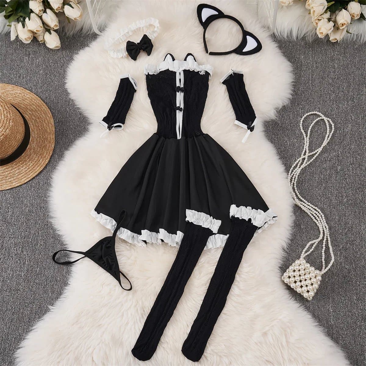 LekkerStout Lolita Kostuum - 6-Delig Incl. Accessoires - Cosplay - Sexy Lingerie | L | ( LS028 ) — afbeelding 1