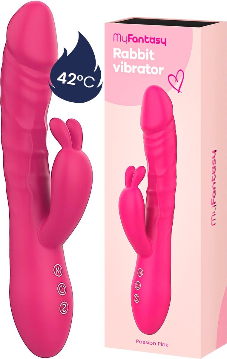 MyFantasy® Stotende Rabbit Vibrator - Verwarmbaar - Pulsing Clitoris en G-spot Stimulator - Vibrators voor Vrouwen Realistisch - Sex Toys voor Koppels - Kamasutra Seksspeeltjes - Tarzan Vibrator Dildo - Roze — afbeelding 1