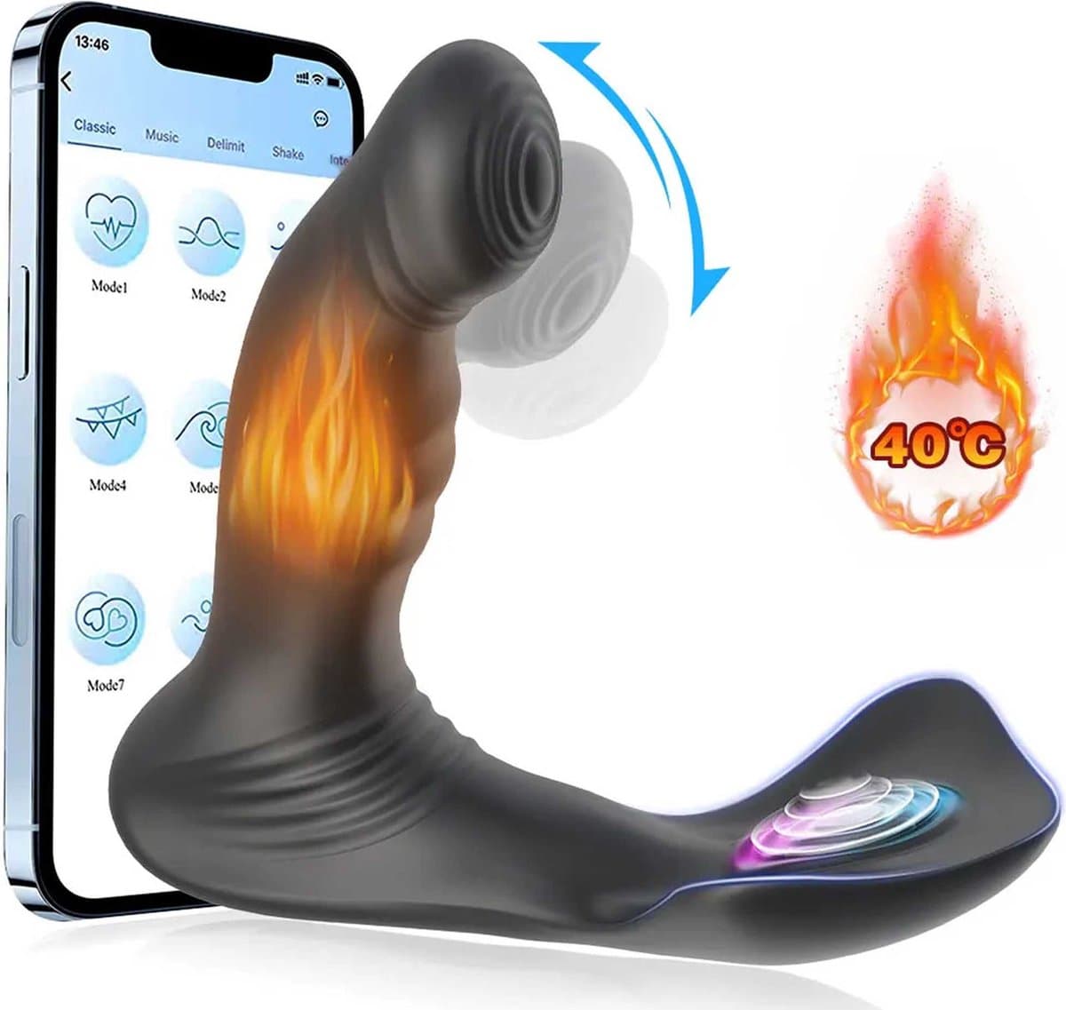 Verwarmde Anale Vibrator en Balzak Massage - telefonisch bestuurbaar - scrotum - anus - heated - verwarming - hitte - penis - kont - heren - man - inclusief oplader — afbeelding 1