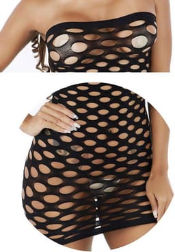 Erotisch Sexy Gaatjes Jurk I Lingerie Rokje I Off Shoulder I Zwart I One Size — thumbnail 3
