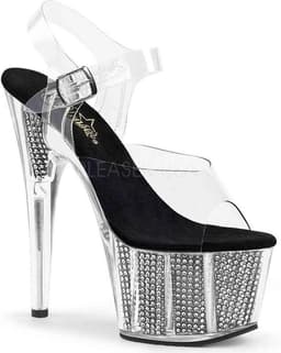 Pleaser - ADORE-708SRS Sandaal met enkelband, Paaldans schoenen - Paaldans schoenen - 38 Shoes - Zilverkleurig/Transparant — thumbnail 1