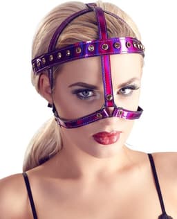 Bad Kitty – Bondage Hoofd Harnas Sprankelend met Gouden Klinknagels - Roze — thumbnail 1