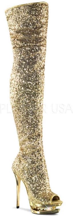 Pleaser - BLONDIE-R-3011 Plateau Overknee Laarzen - Paaldans schoenen - 35 Shoes - Goudkleurig — thumbnail 1