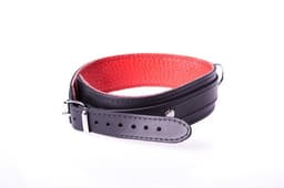 Basic Collar van Leer met Metalen D-Ring en Gesp - Zwart/rood — thumbnail 2