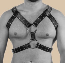 PU leren harnas "Gladiator" voor mannen // Kinky bondage BDSM club wear // Zwart & zilver — thumbnail 1