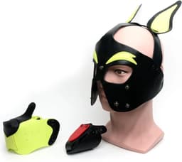 665 Leather - Masker - Playful Pup Hood - Zwart/Geel - One Size — thumbnail 5