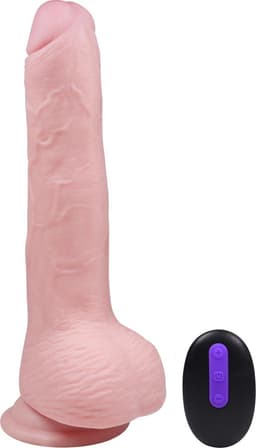 Oplaadbare Vibrator met  Draadloze Afstandsbediening - Dildo met realistische Eikel en Aders - Inclusief Balzak - Huidskleur - 21 CM — thumbnail 1