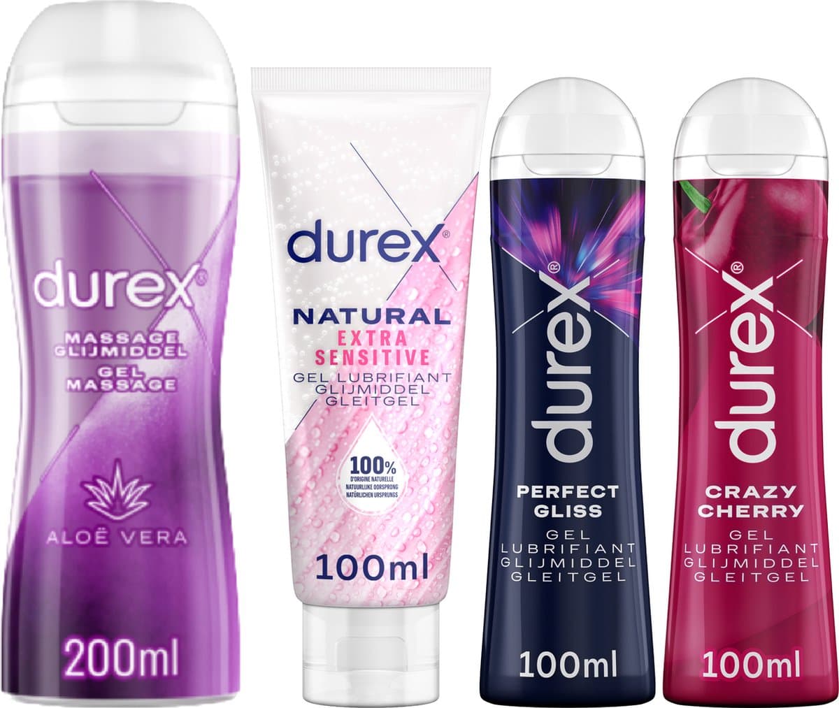 Durex - 4 Glijmiddelen - Aloe Vera- Natural extra sensitive - Perfect Gliss - Crazy Cherry - 500ml — afbeelding 1