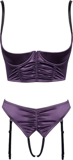 Cottelli Collection Open Lingerie Set in Gegolfde Look - Ondeugende Lingerie met Open Kruis en Verstelbare Jarretels - Maat 80B/M — thumbnail 2