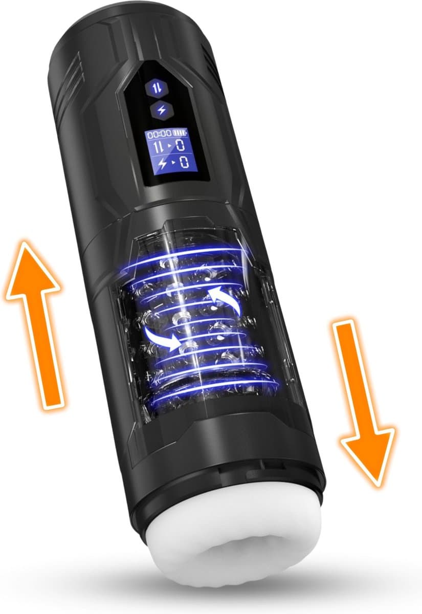 Storm 3 in 1 High End Masturbator met LED Display - Krachtige Masturbator - Watervast Ontwerp - Masturbator voor in bad of onder de douche - Roteren Vibreren en Stotende Masturbator — afbeelding 1