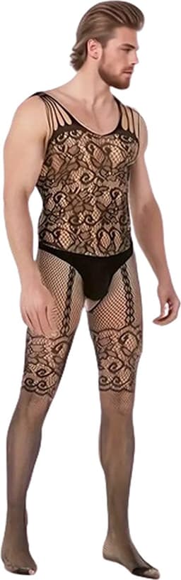 LekkerStout Heren Bodystocking - Open Kruis - Zwart - Sexy Herenlingerie | S-L | ( LS157 ) — thumbnail 5