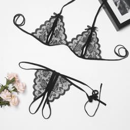 Erotische Lingerieset I Sexy Kanten Lingerie Set I Open Kruis I Top + Slip I One Size I Zwart — thumbnail 4