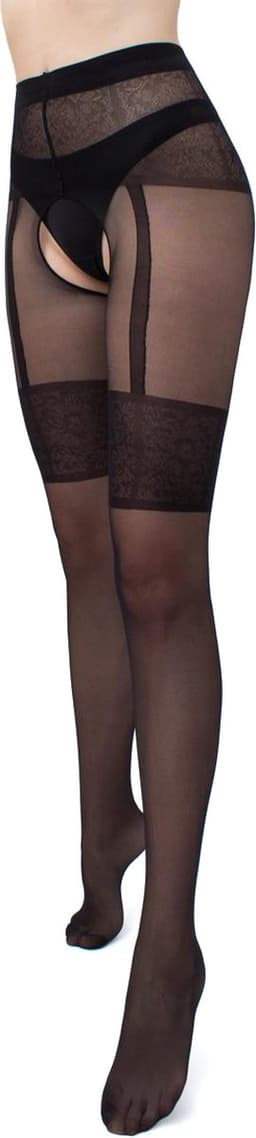 Giulia - Intimo Noir 20den Sheer Panty met open kruis - Zwart - XL — thumbnail 1