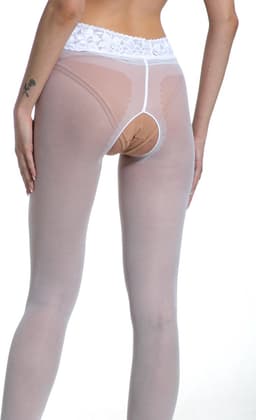 Witte Panty Open Kruis - 30 Denier - Maat: L/XL - Model: Lace - Merk: Amour — thumbnail 2
