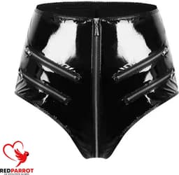 Lederen short vrouwen met Rits - BDSM - Open kruis - Erotisch broekje - Open zakken - PU leder - Zwarte Lingerie - Korte broek dames - Sexy en uitdagend — thumbnail 1