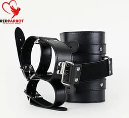 Lederen handboeien set - BDSM - Dwangbuis - Gespen - Riemen - Overgave — thumbnail 3