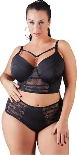 Cottelli Plus Size – Longline Beha met Licht Gevoerde Cups en Kanten Onderbuste voor een  Look – Maat 85E – Zwart — thumbnail 4