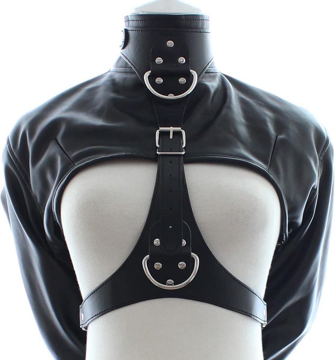 Banoch - Open Breast Straight Jacket Black - pu Leer dwangbuis bondage - Zwart — afbeelding 1