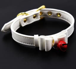 Banoch - Collar Catbell White - Halsband Strik Wit - bondage — thumbnail 1