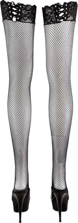 Cottelli Collection – Visnet Kousen met Strik Sluiting op Rand Ongekend Sexy – Maat L/XL - Zwart — thumbnail 3