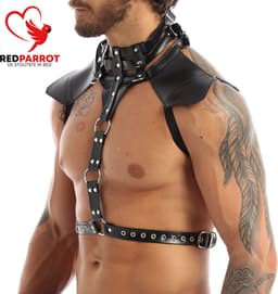 Heren Bondage Harnas - PU Leder - BDSM - Borst - Choker - Torso - Zwart — thumbnail 4