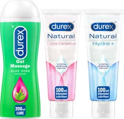 Durex - 3 Glijmiddelen Waterbasis - Play Massage 2/1 Aloe 200ML - Natural Hydratant Gel 100ML - Natural Extra Sensitive Gel 100ML — thumbnail 1