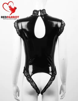 Latex Wetlook Jumpsuit - Open Kruis En Borsten - Erotisch - Ketting - Kant — thumbnail 2