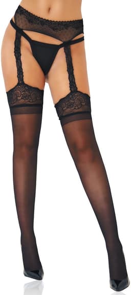 Daring Intimates - Satin Touch Garterbelt Stockings - Hosiery Suspenders and Garterbelt Stocki Zwart O/S — thumbnail 4
