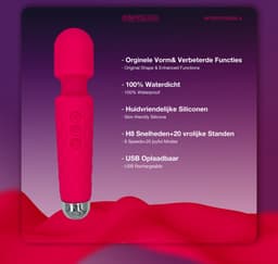 Intertoyseks Magic Wand Vibrator – Clitorisstimulator – 20 Modi & 8 Snelheden – Stil – USB-Oplaadbaar – Waterdicht – Roze — thumbnail 6