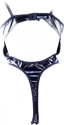 BamBella ® Bodysuit M/L Datex (Mix Latex en stof) wetlook Erotische jumpsuit pak - Catsuit BDSM - Glanzend — thumbnail 2